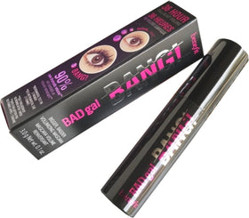 Benefit Bad Gal Bang Mini mascara brush close-up showing volume-building application.
