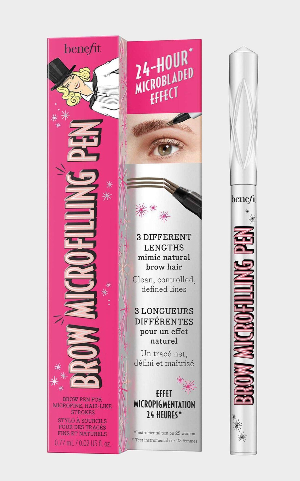 Benefit Brow Microfilling Pen #5 Deep Brown tip close-up shows precise hair-like strokes