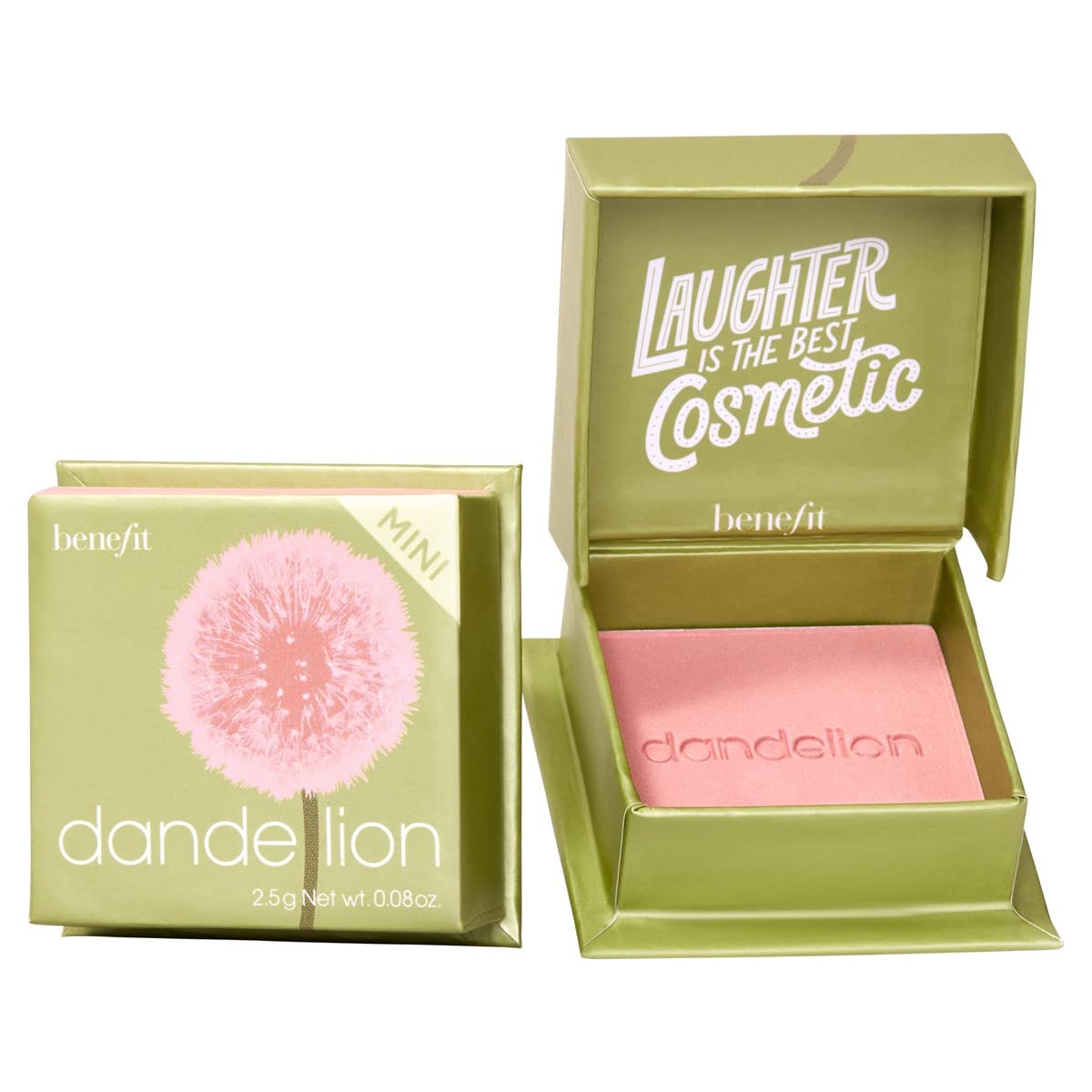 Benefit Dandelion blush mini compact with a soft brush swatch for a natural glow.