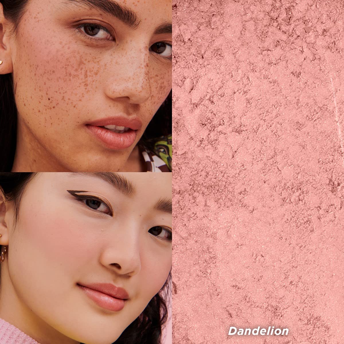 Benefit Dandelion blush mini close-up highlighting buildable pink tint.