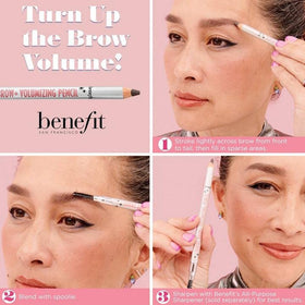 Benefit Gimme Brow+ Warm Black Brown complements natural brow tones for a cohesive look.