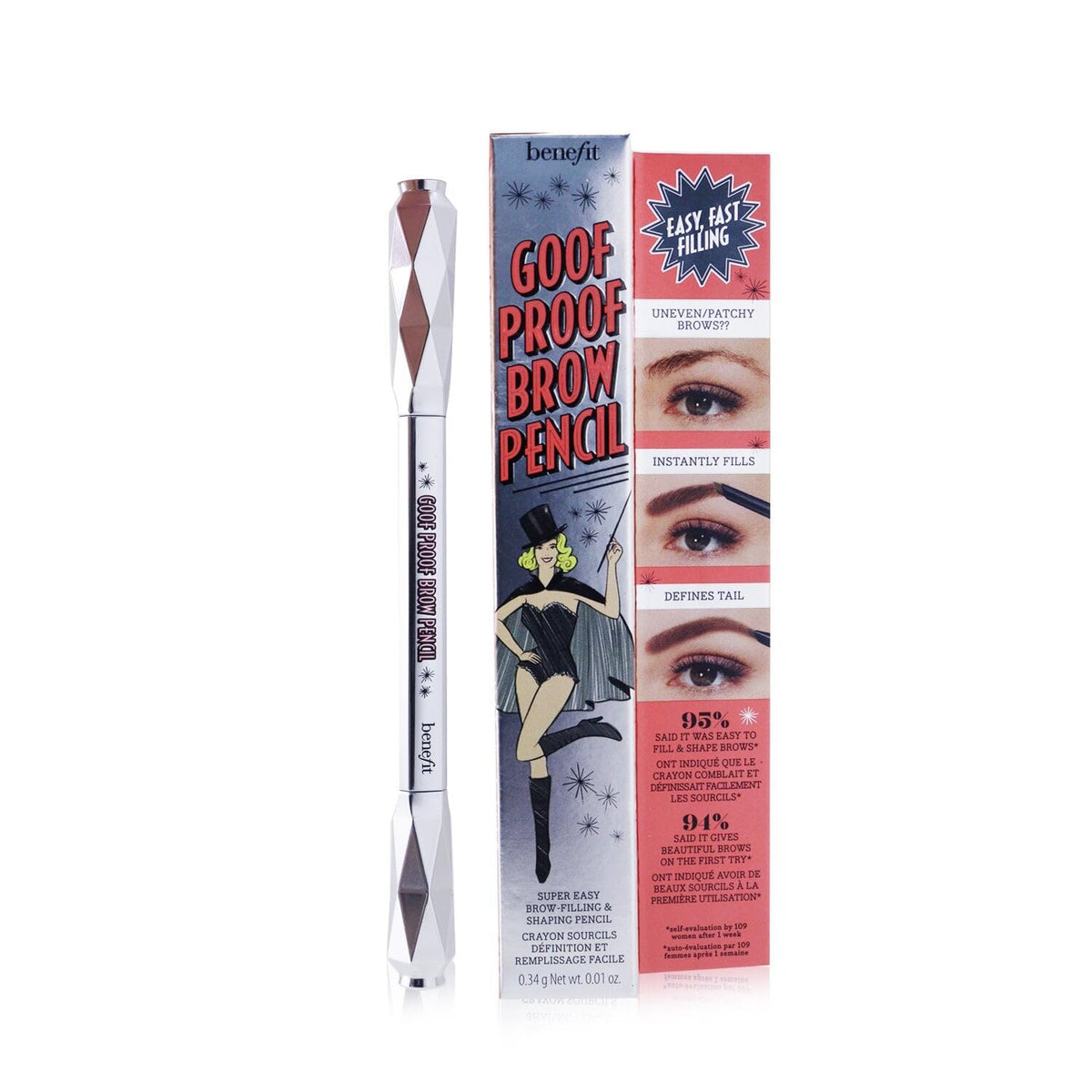 Benefit Goof Proof Brow Pencil dual-edged tip for precise arch definition.