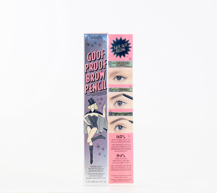 Benefit Goof Proof Brow Pencil tip close-up showing precise brow shaping for natural definition.