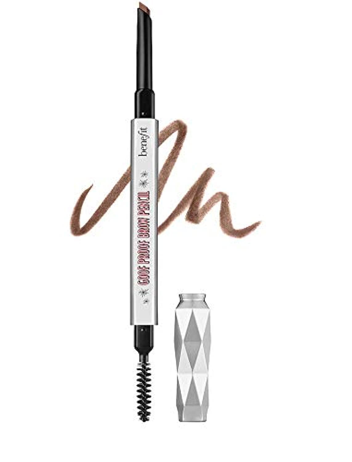 Benefit Goof Proof brow pencil tip close-up showing precise application for natural brows.