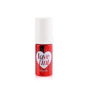 Benefit Love Tint color swatch shows fiery-red shade on lips