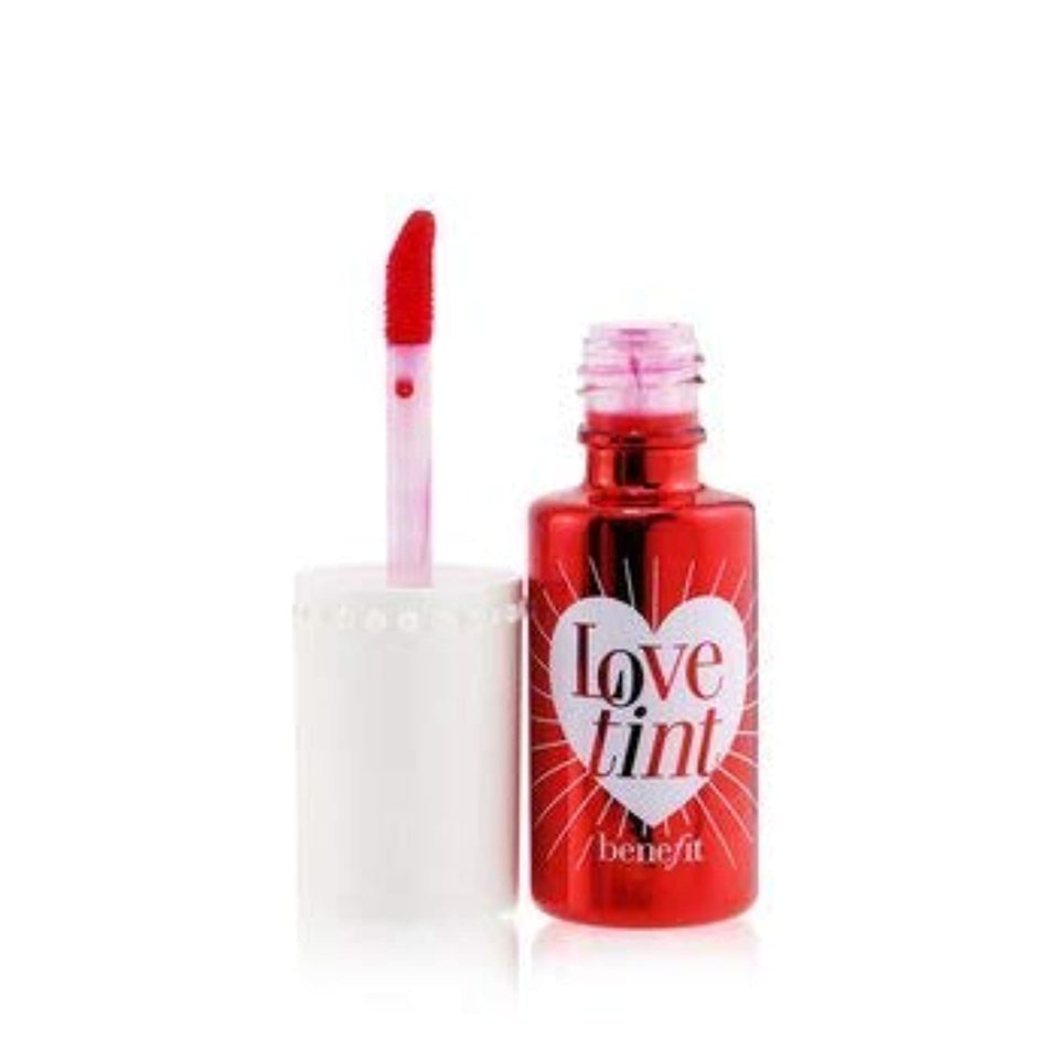 Benefit Love Tint fiery-red bottle with precise applicator for vibrant lips and cheeks