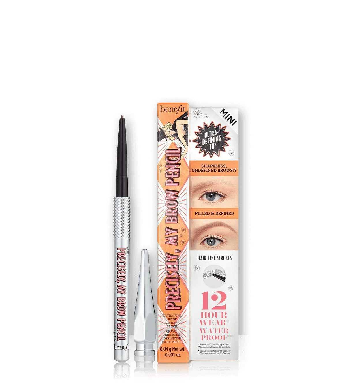 Benefit Precisely, My Brow Pencil ultra-fine tip close-up for natural hair-like strokes.