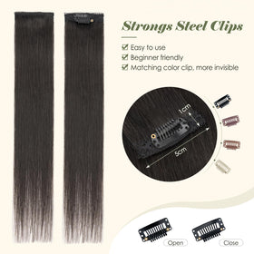 Benehair clip-in extension being worn by model for instant length and volume.