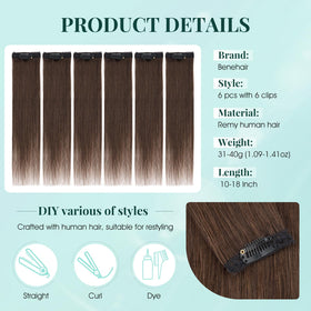 Benehair 100% real human hair close-up with seamless invisible clips.