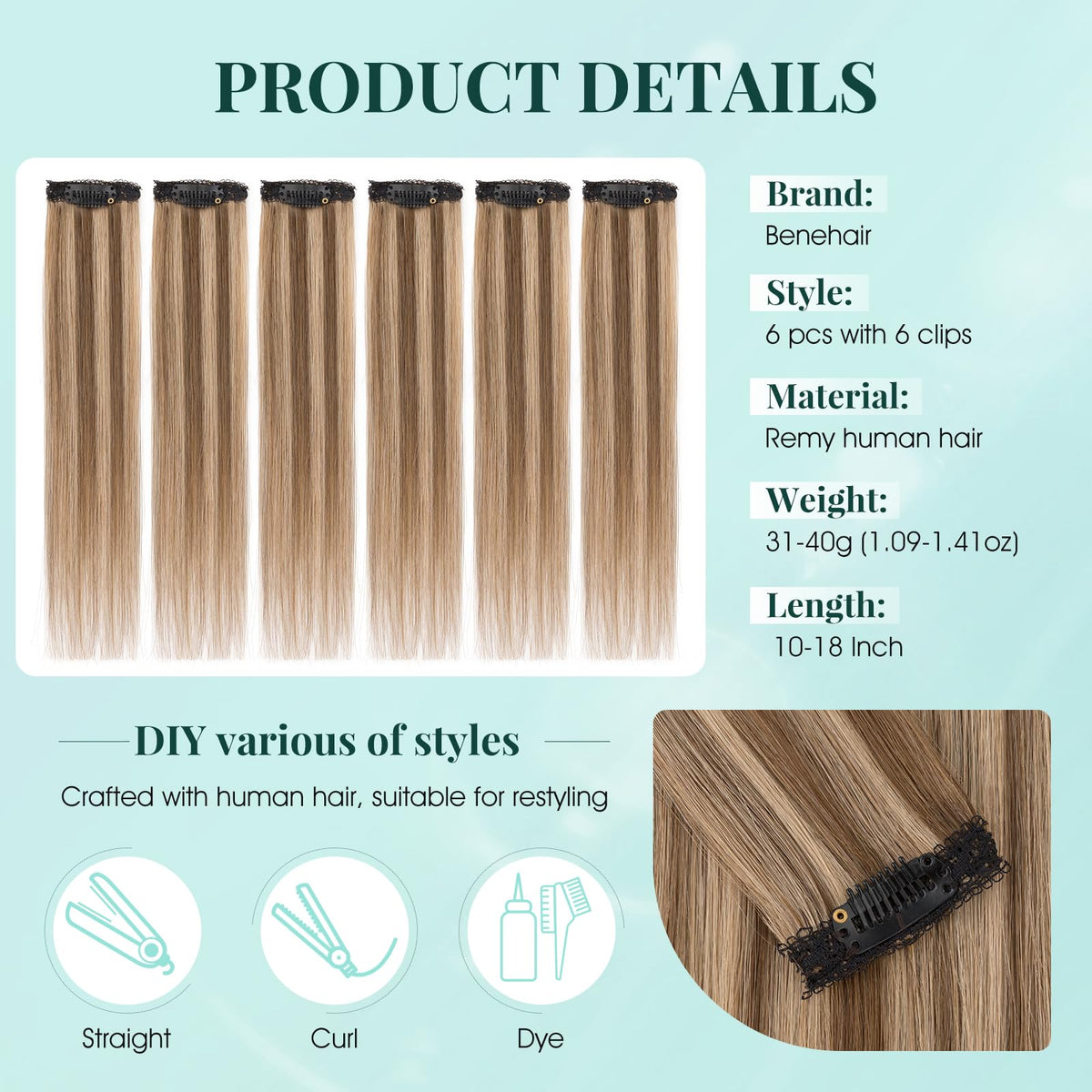 Benehair seamless clip-in weft provides quick, comfortable length