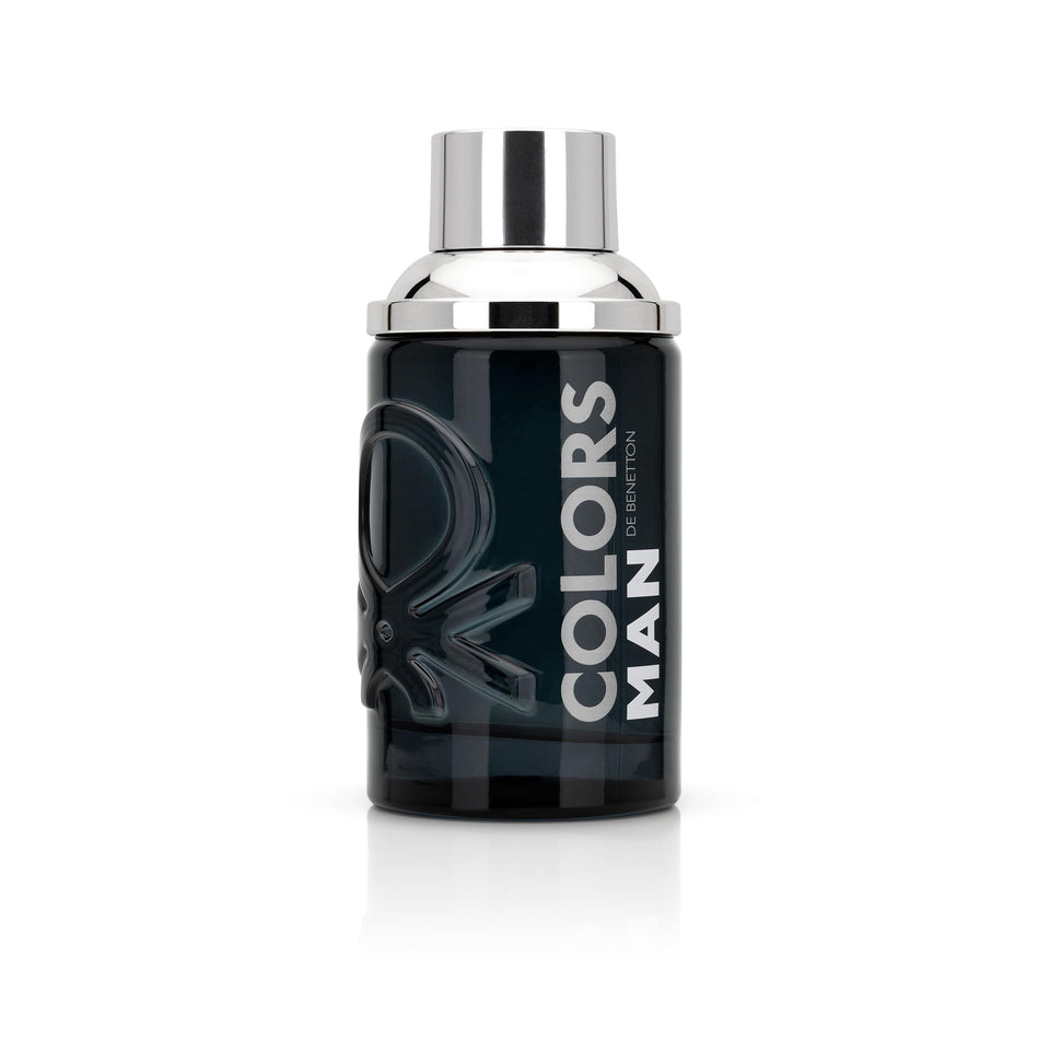 Benetton Colors Man Black bottle close-up for refined evening wear.