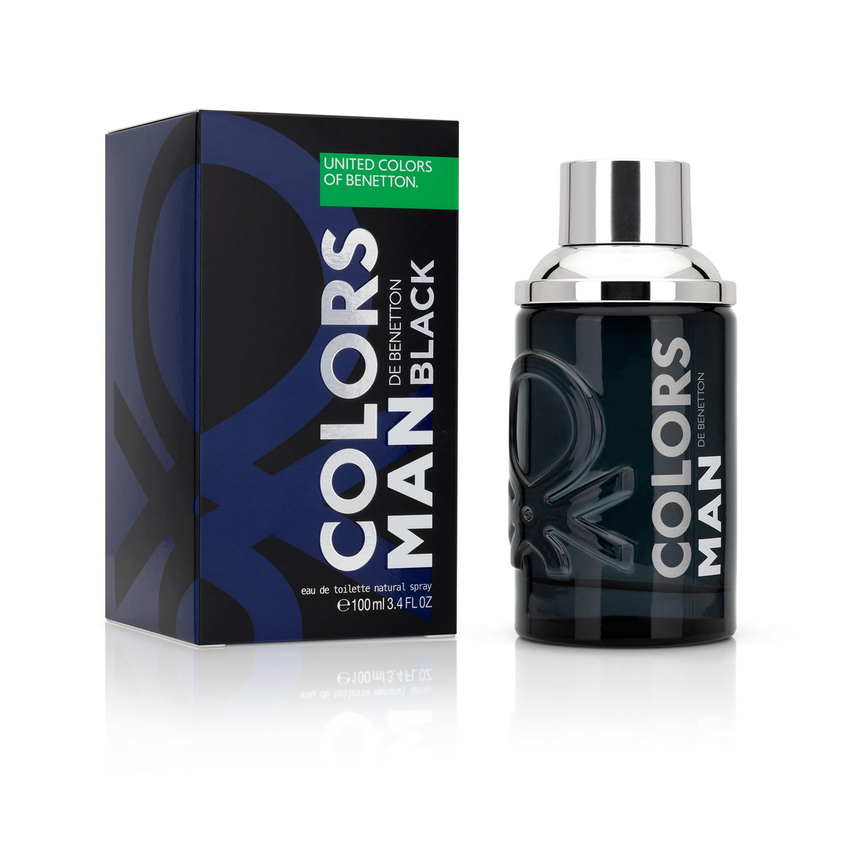 Close-up of Benetton Colors Man Black cap with premium spray.