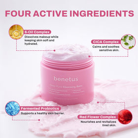Benetus Deep Pure Cleansing Balm nourishes with argan oil and vitamin E.