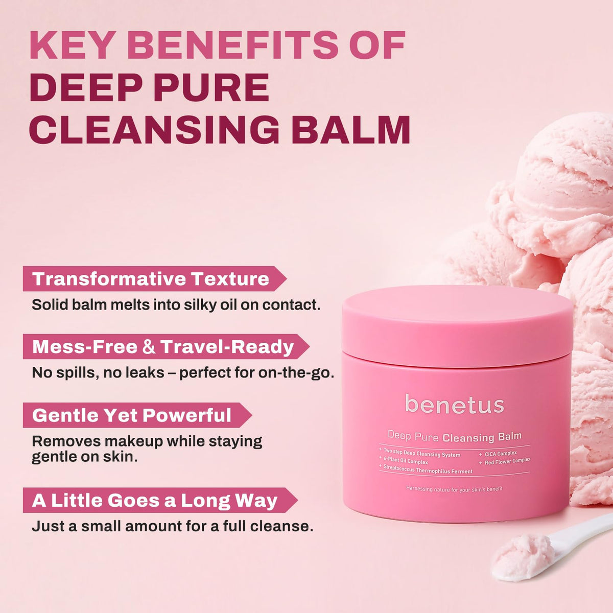 Benetus Deep Pure Cleansing Balm with CICA soothes and clarifies.