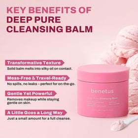 Benetus Deep Pure Cleansing Balm with CICA soothes and clarifies.