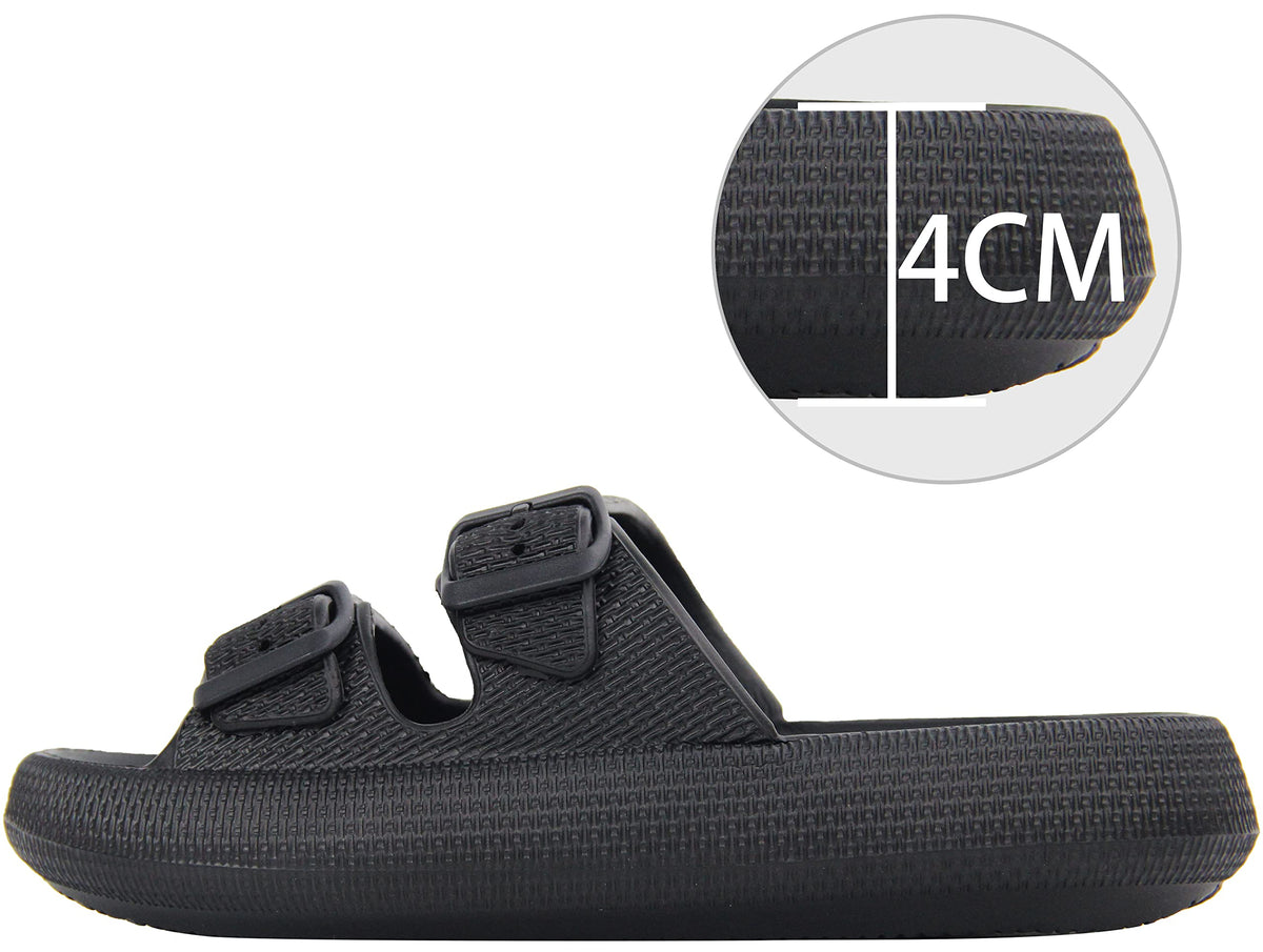 BenSorts Pillow Slippers adjustable buckles provide a secure, personalized fit.