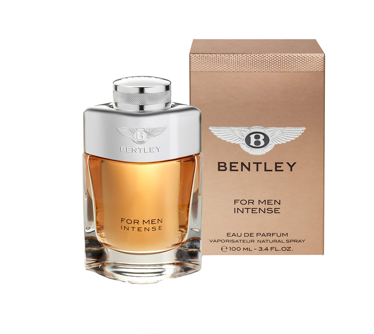 Bentley Intense EDP bottle, top view, premium bottle detail.