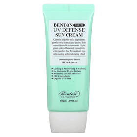 Benton Air Fit UV Defense Sun Cream bottle shows feather-light protection for daily wear.