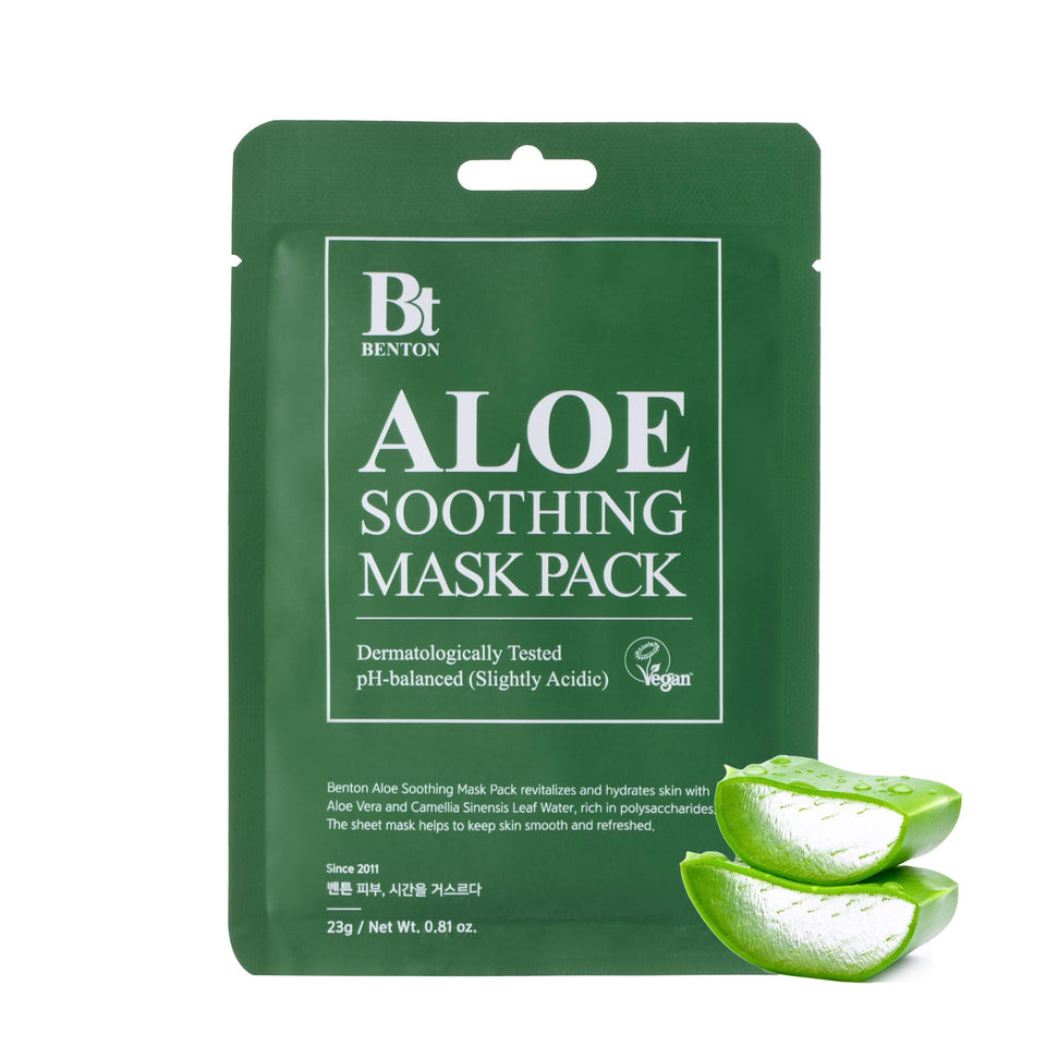 Benton Aloe Soothing Mask Pack box front showcasing packaging for refreshing skin care