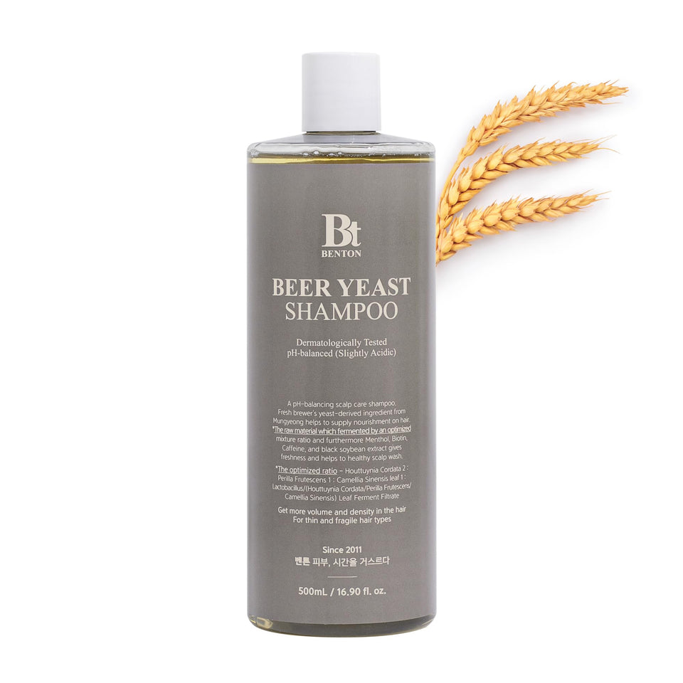 BENTON Beer Yeast Shampoo bottle front showing brand and product detail for scalp care.