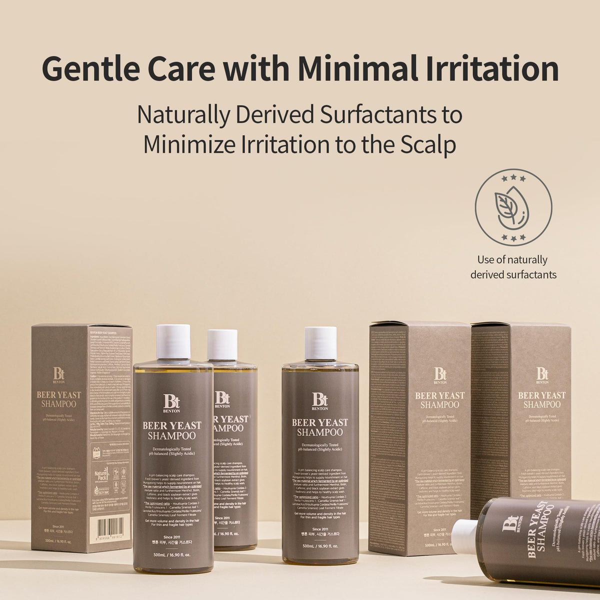 Shampoo being massaged into scalp, suggesting soothing experience with BENTON Beer Yeast.