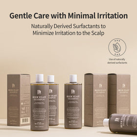 Shampoo being massaged into scalp, suggesting soothing experience with BENTON Beer Yeast.