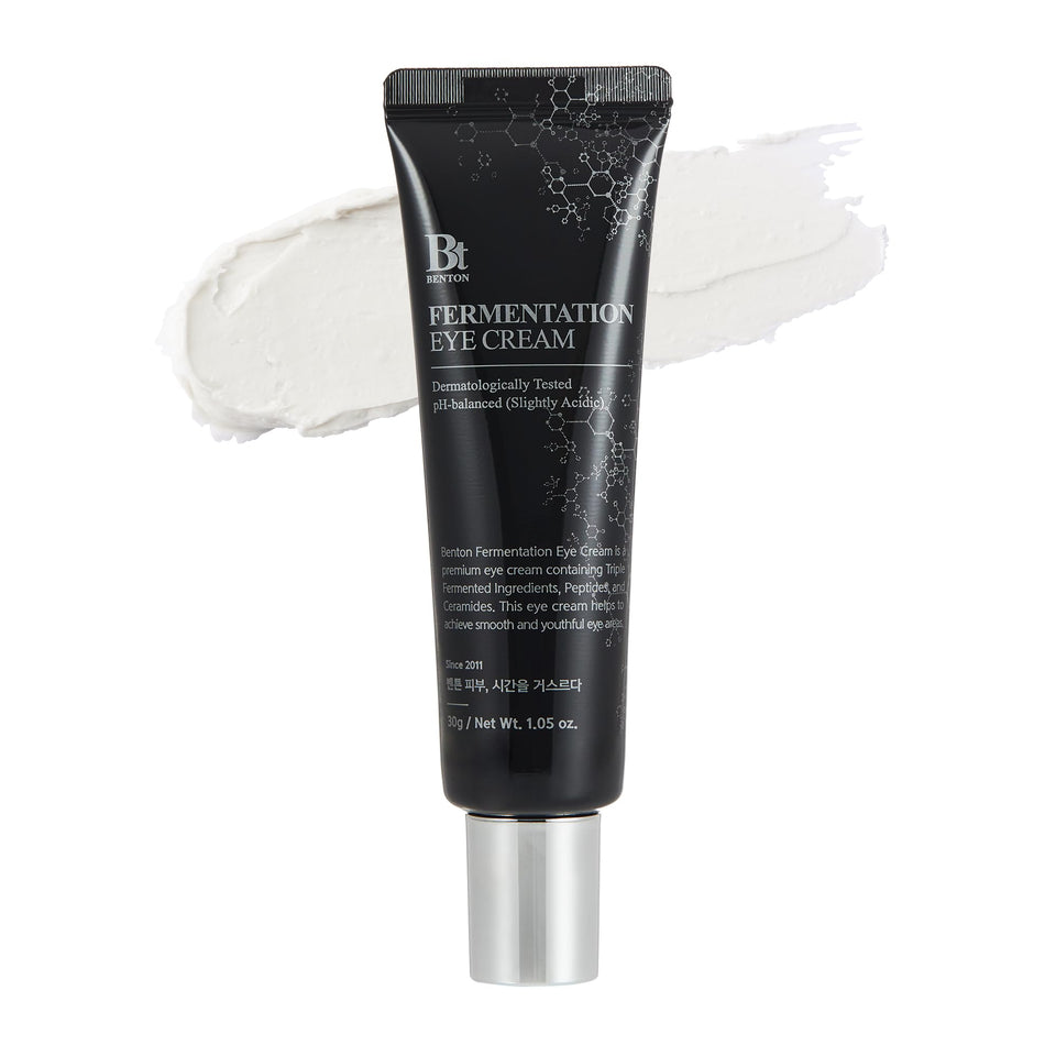 BENTON Fermentation Eye Cream bottle on a clean vanity delivering lightweight hydration