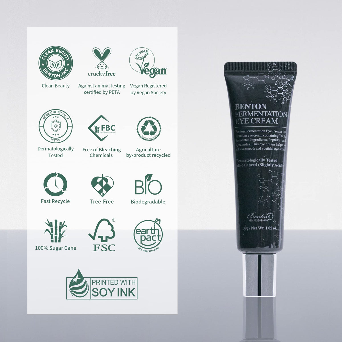 Under-eye application with BENTON Fermentation Eye Cream ready for makeup prep