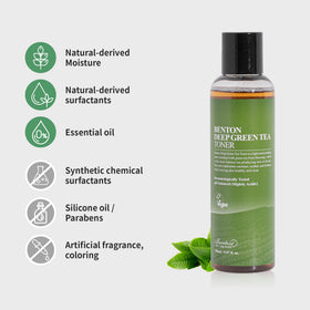 BENTON Green Tea Toner contains 53 percent Boseong green tea extract for natural care