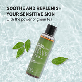 BENTON Green Tea Toner applied to skin demonstrates refreshing, balanced hydration