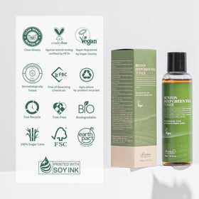 BENTON Green Tea Toner routine step illustrating gentle post-cleanse application