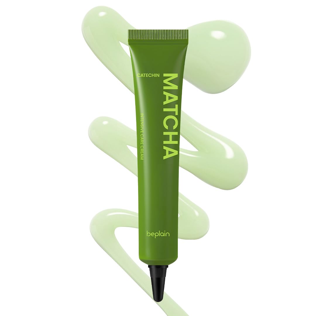 Beplain Matcha Catechin Intensive Care Cream bottle close-up showing brightening focus.