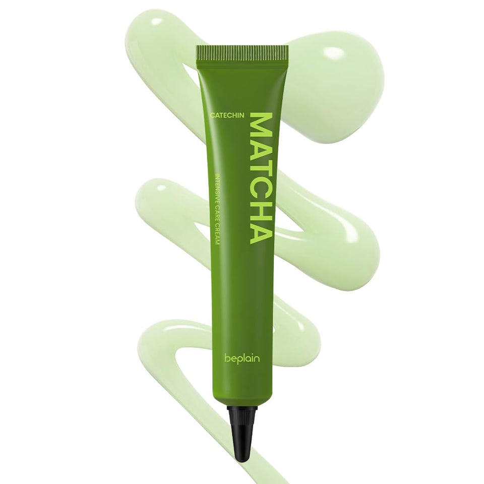 Beplain Matcha Catechin Intensive Care Cream bottle close-up showing brightening focus.