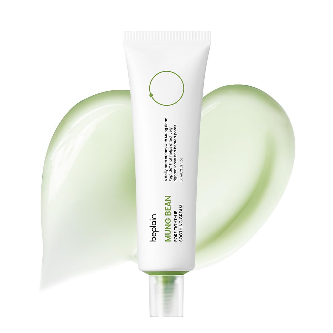 beplain mung bean peptide cream jar showing soothing texture for sensitive skin.