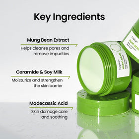 Beplain mung bean balm emulsifies into a gentle milk for easy rinse after sunscreen.