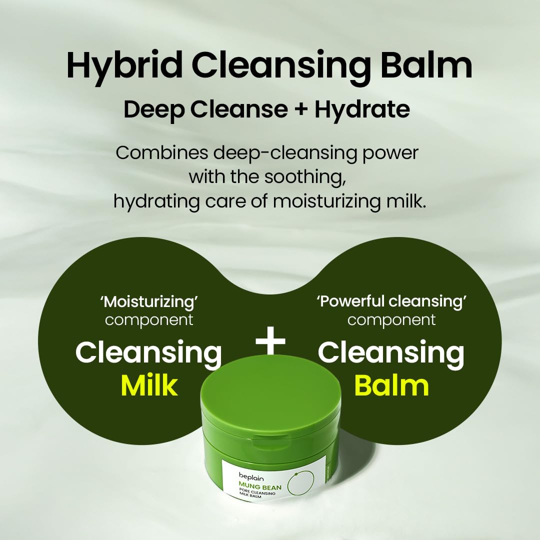 Beplain mung bean balm texture image highlights a sorbet-like feel and light cleansing.
