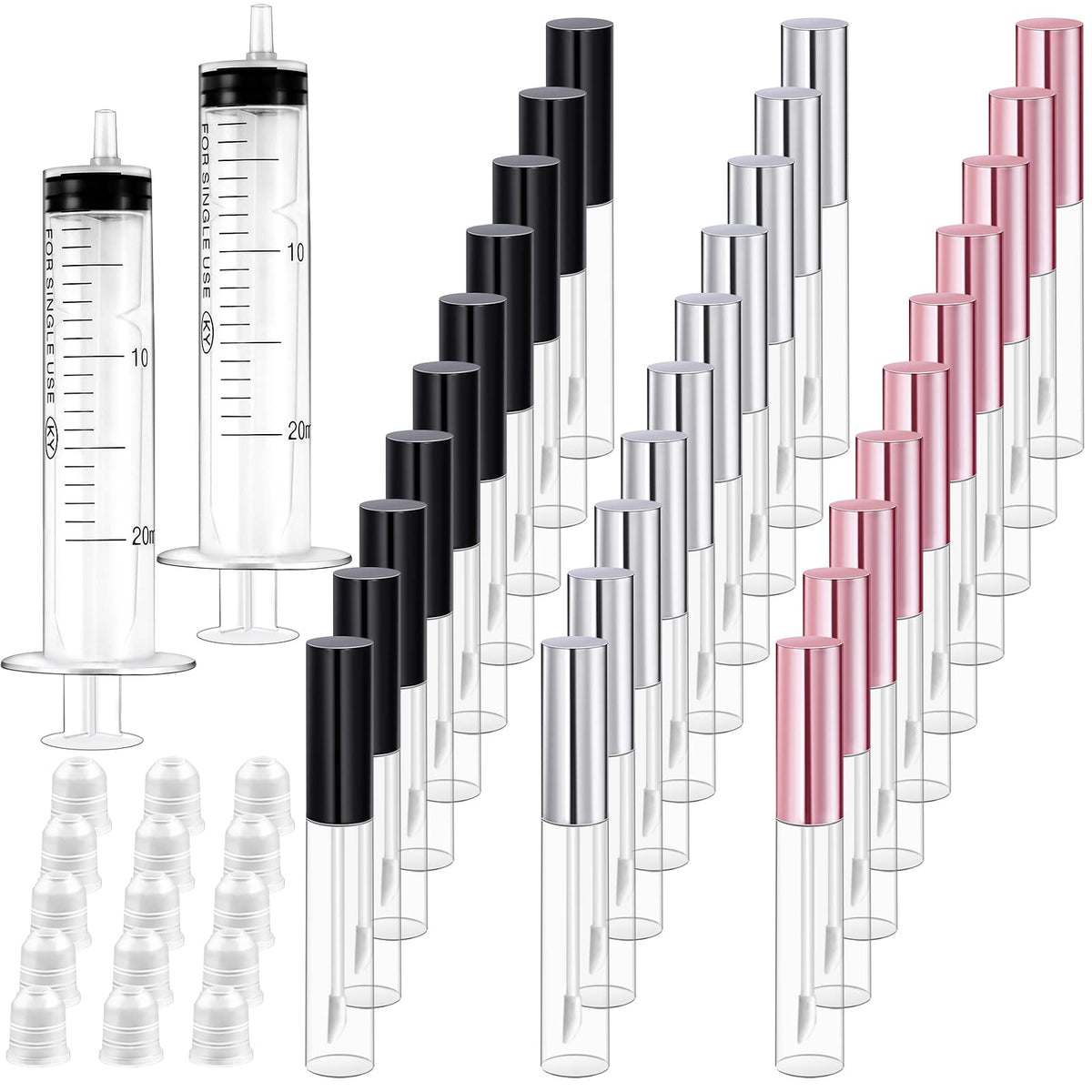 Bercoor lip gloss tubes in clear finish with air-tight caps for DIY use.