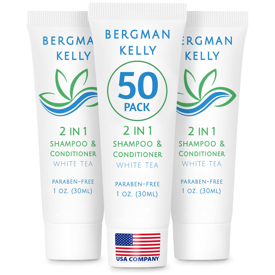 BERGMAN KELLY 2-in-1 bottle with white tea scent for refreshed hotel guests.