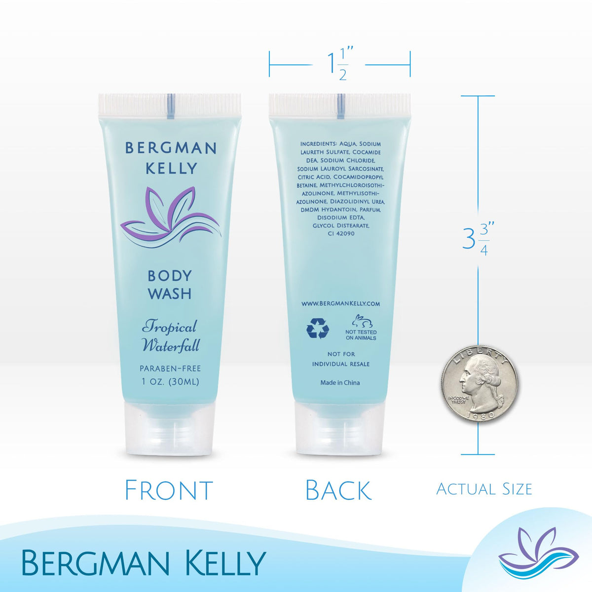 BERGMAN KELLY carry-on friendly 1oz body wash for easy packing.