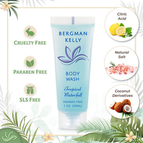 BERGMAN KELLY foil-sealed travel-size body wash ensures hygiene and spill protection.