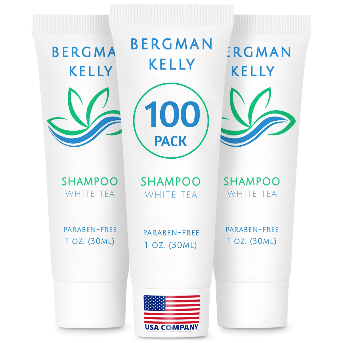 BERGMAN KELLY travel shampoo bottle with white tea scent for guest refreshment.