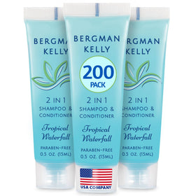 BERGMAN KELLY travel-size 2-in-1 bottle with Tropical Waterfall scent for guest bathrooms.