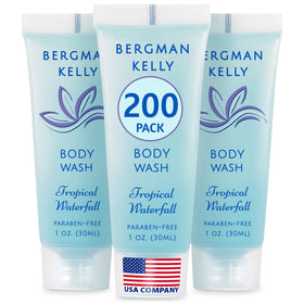 BERGMAN KELLY travel size body wash tropical waterfall bottle for guest rooms.