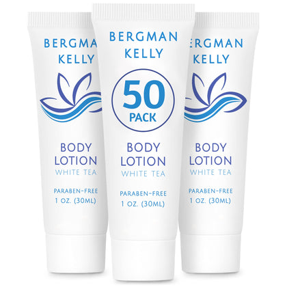 BERGMAN KELLY travel-size lotion with foil seal, ideal for hotel guests