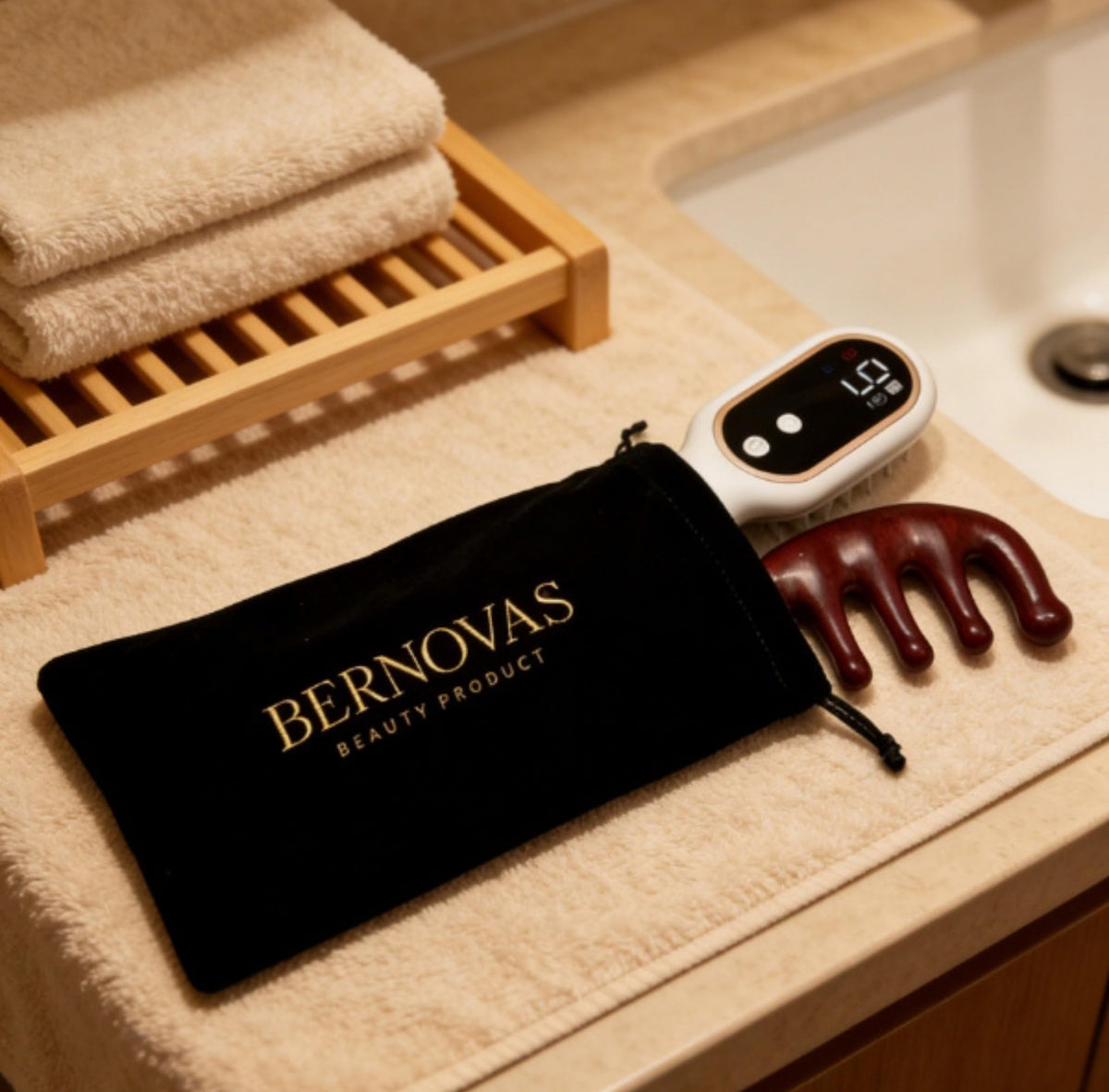 BERNOVAS 6ml serum reservoir visible through clear window during application.