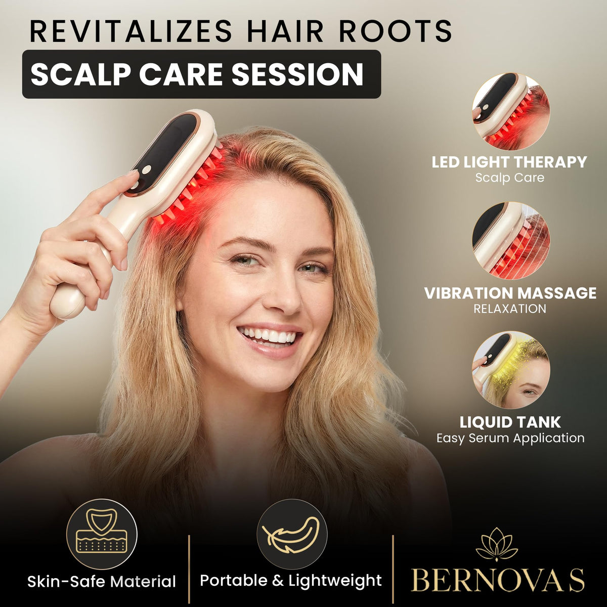 BERNOVAS built-in red light therapy feature integrated into the massager.