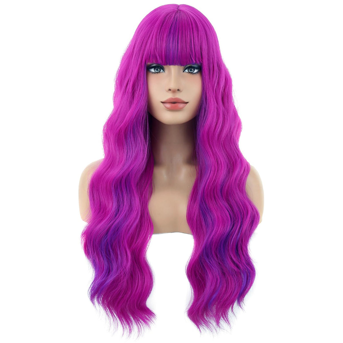 BERON Rose and Purple long wig with curls for cosplay and daily styling.