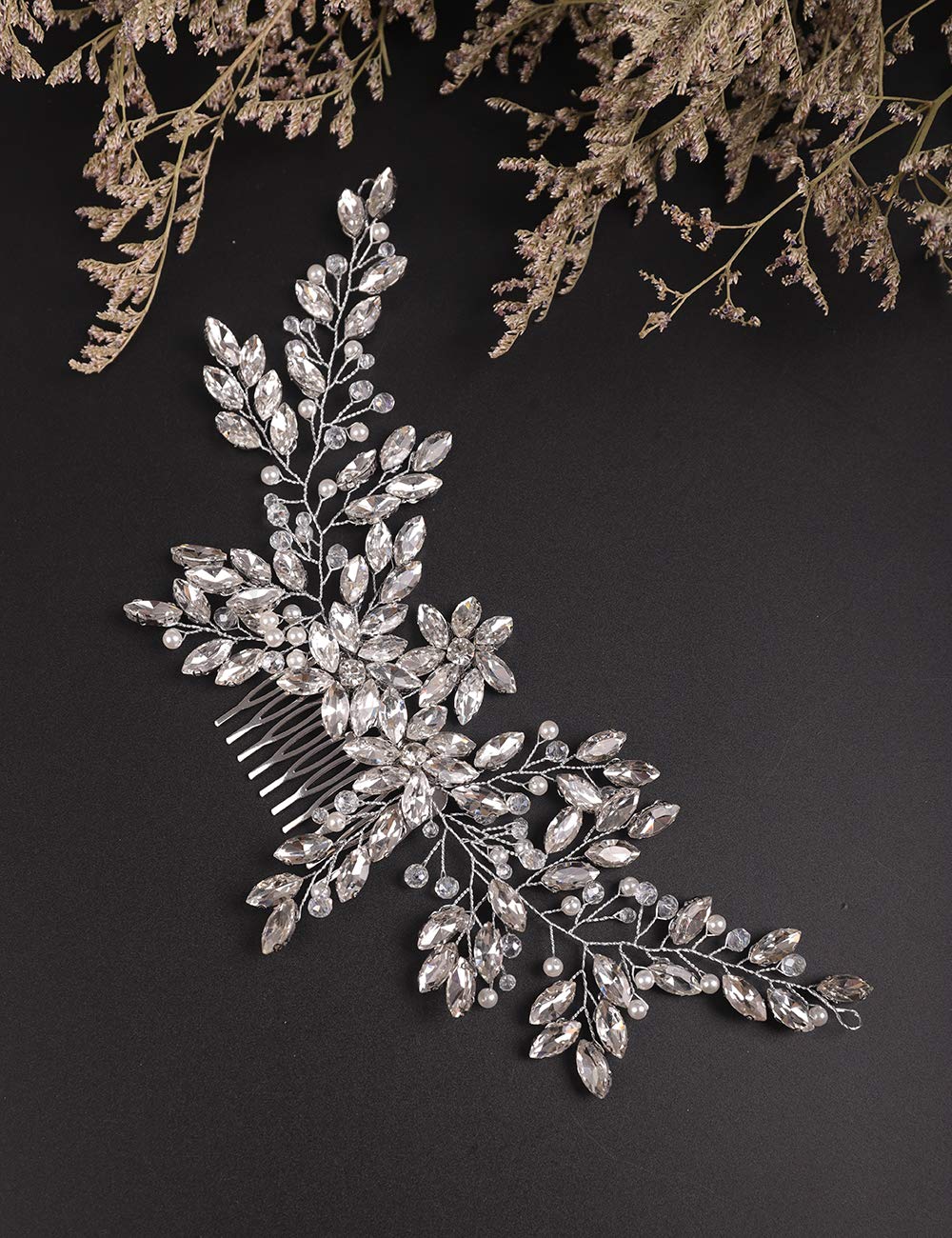 BERYUAN rhinestone crystal flower hair comb for bride enhances formal ceremony looks.