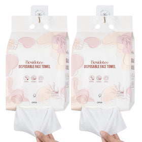 BESIDOTREE disposable face towels hanging over a door for easy skincare access