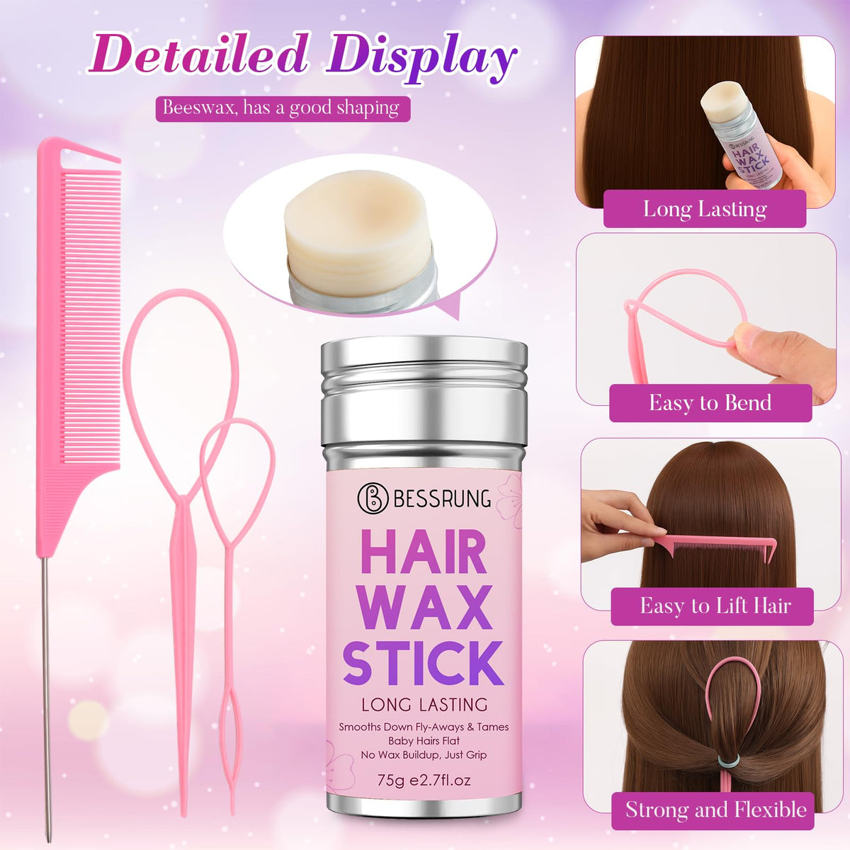 Bessrung hair wax stick for smooth frizz control
